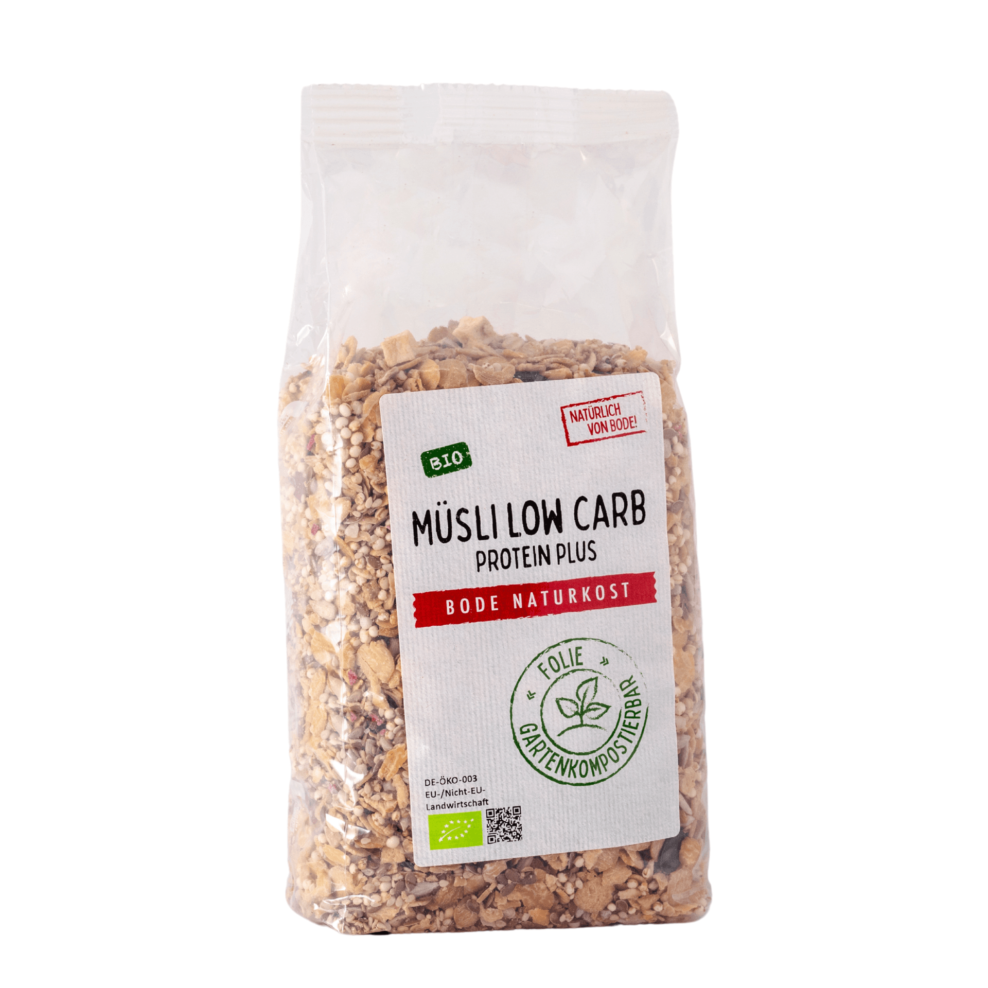 Muesli Low Carb Protein plus Ekologiczny, kompostowalny worek 6x500g