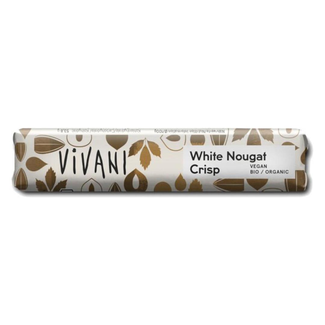 Baton czekoladowy White Nougat Crisp z ekologicznym napojem ryzowym Vivani 18x35g