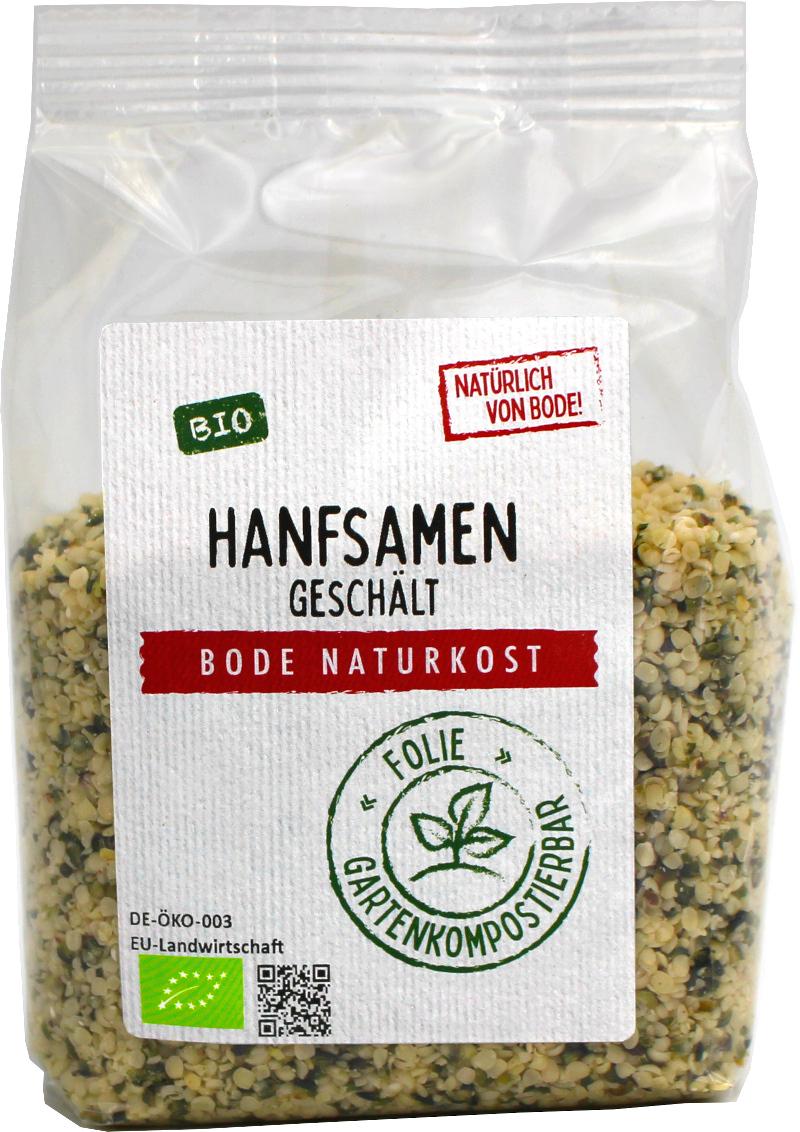 Ekologiczne oblupione nasiona konopi, worek kompostowany 6x200g