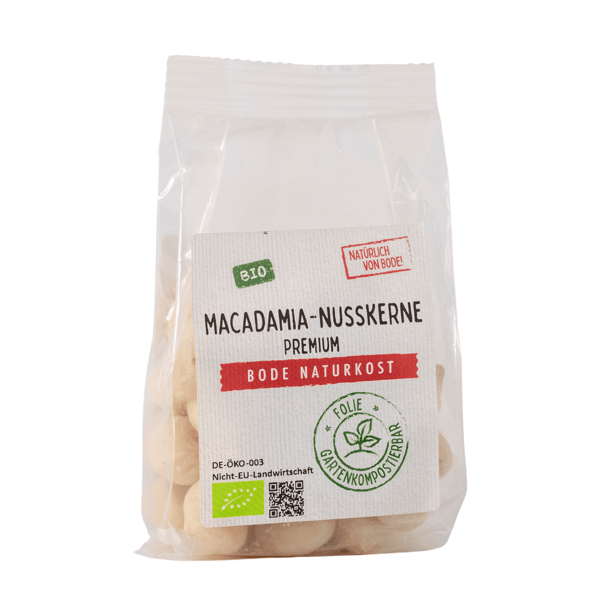 Jadra orzechów makadamia surowe bio Premium, worek kompostowny 6x100g
